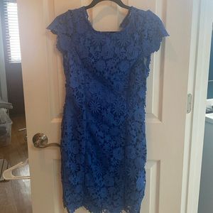Blue backless cap sleeve mini dress